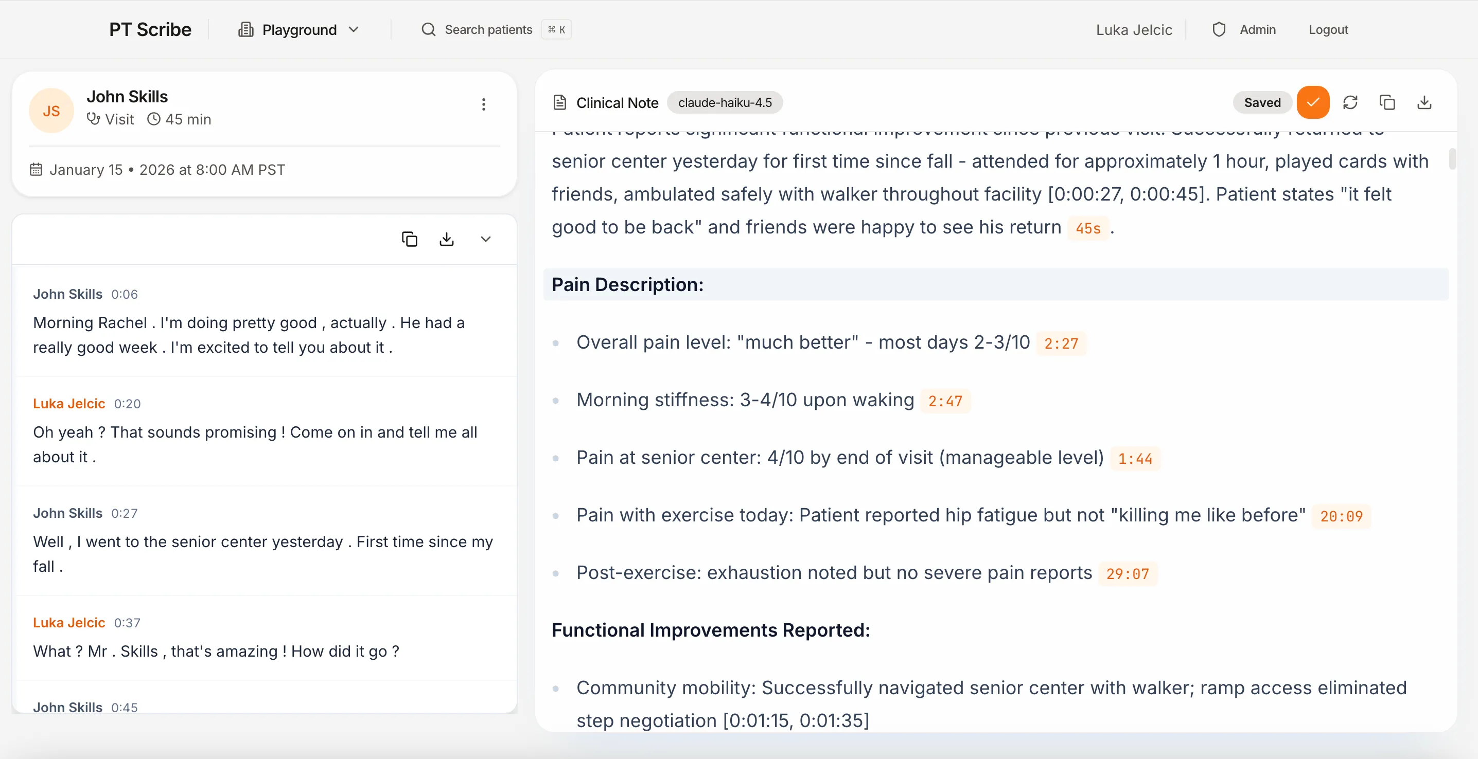 PT Studio App - Patient Notes