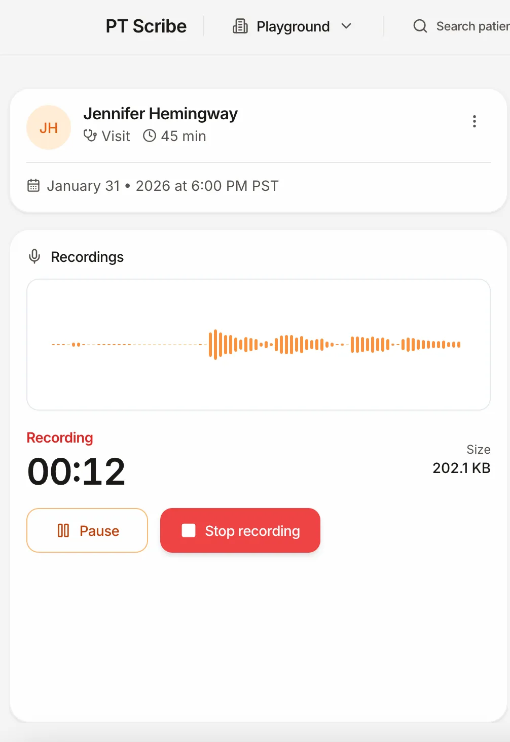Patient Recording Interface